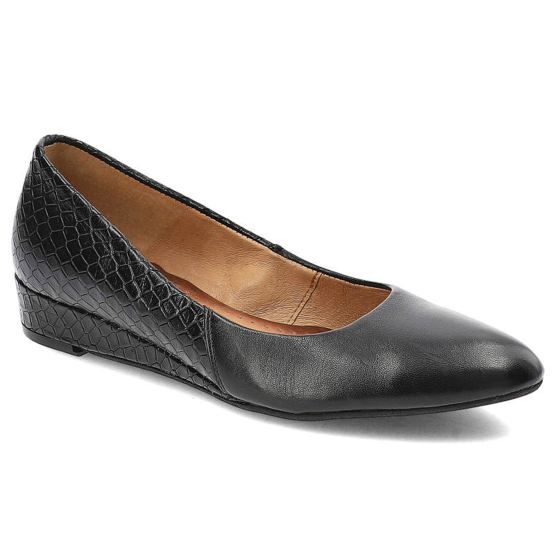 Czółenka damskie Maciejka, wsuwane skórzane i na płaskiej podeszwie, czarne, 01995-15-00-1