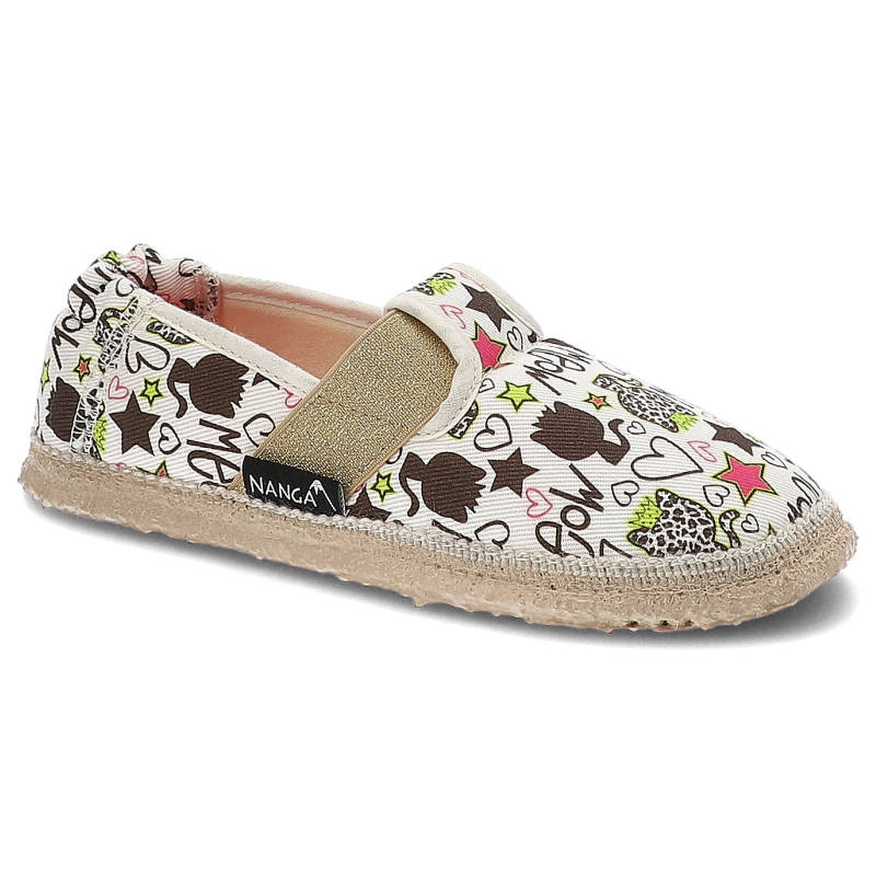 Kapcie dziecięce Nanga, materiał tekstylny z elastyczną cholewką wsuwaną konstrukcją oraz lekką elastyczną podeszwą, beige mele, 24-0458