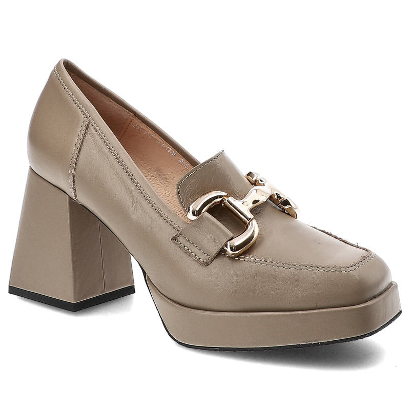 Beżowe Półbuty Simen Eleganckie Skórzane Buty Damskie