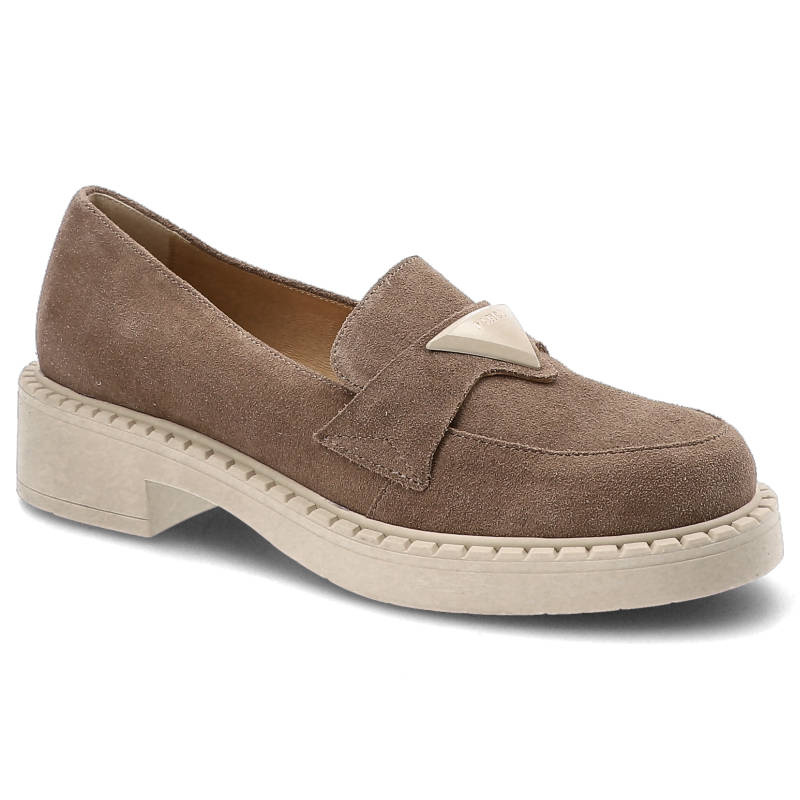 Mokasyny damskie Lamanti, naturalna skóra zamszowa skórzana wkładka i wnętrze wsuwana konstrukcja, beżowe, 877