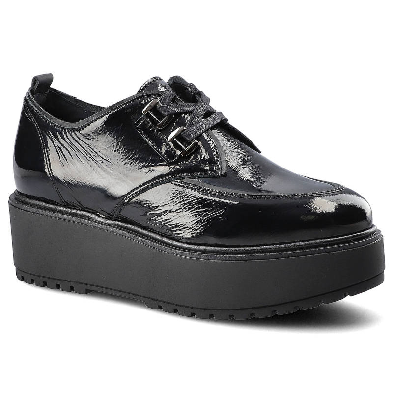 Półbuty damskie Chebello, sznurowany fason lakierowana cholewka masywna platformowa podeszwa stabilna konstrukcja wygodne dopasowanie, czarne, 2558_2