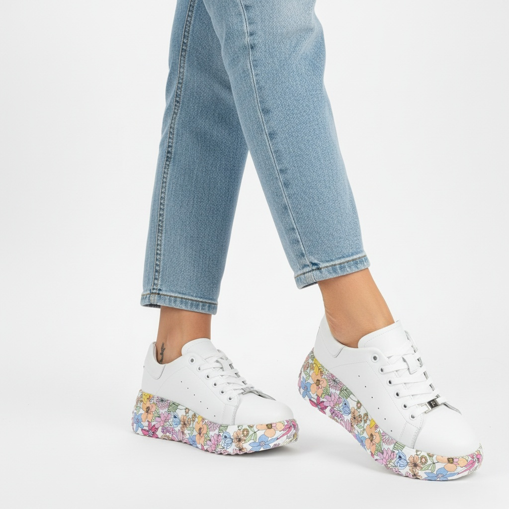 Sneakersy damskie Filippo cholewka ze skóry naturalnej licowej z klasycznym sznurowaniem i delikatną perforacją po bokach, masywna platforma z dekora