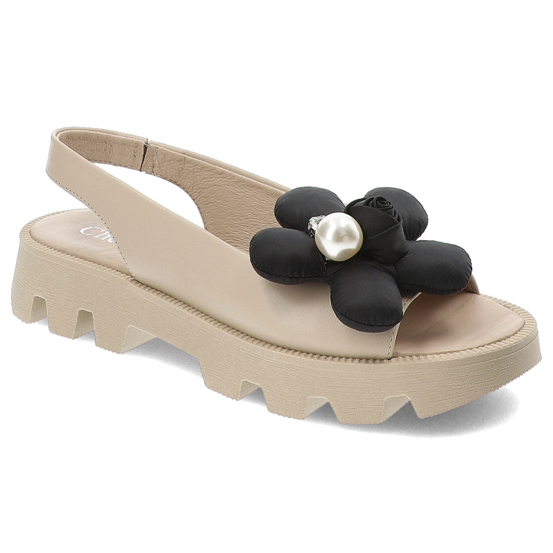 Beżowe Sandały Chebello Modne Obuwie Damskie Z Kwiatkiem