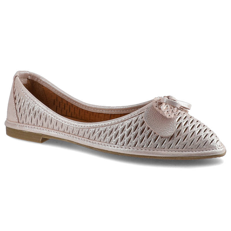 Baleriny damskie Lanqier, ażurowe wsuwane i z kokardą, różowe, 44C0640