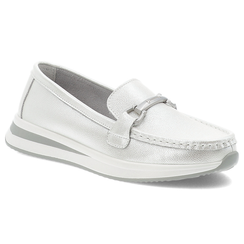 Srebrne Mokasyny S.Barski Eleganckie Wsuwane Obuwie Damskie