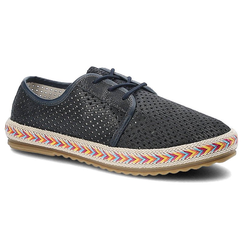 Półbuty damskie Lanqier, ażurowe ze sznurowaniem , granatowe, 42C1985