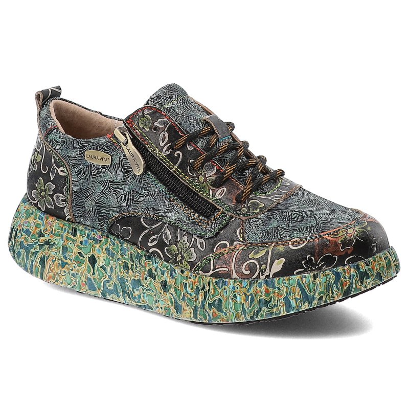 Sneakersy damskie Laura Vita, na grubej platformie skórzane bogato zdobione i na suwak, indigo, Nikito-62-SL26803-62BS3