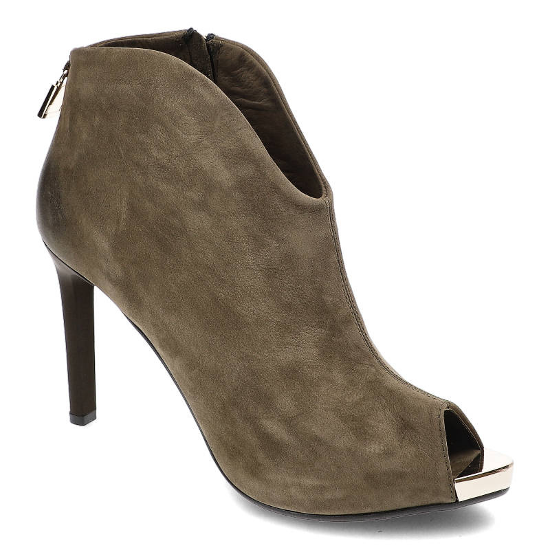 Botki damskie Carinii, skórzane na szpilce, zielone, B3874_I43-000-000-C17