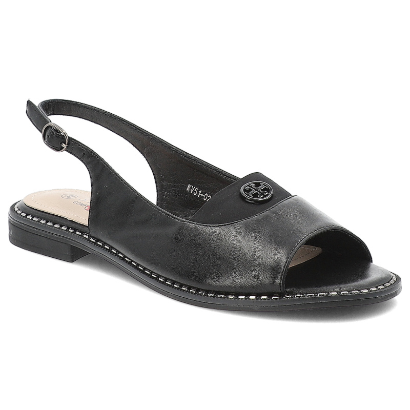 Sandały damskie S. Barski, na płaskim obcasie z ozdobą ze sprzączką eleganckie, czarne, KV51-021