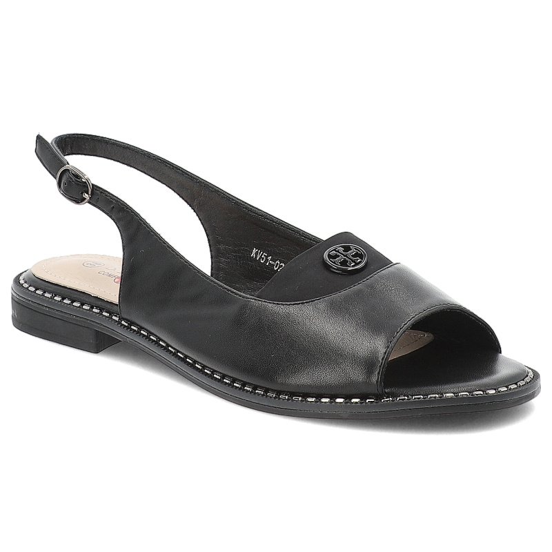 Sandały damskie S. Barski, na płaskim obcasie z ozdobą ze sprzączką eleganckie, czarne, KV51-021