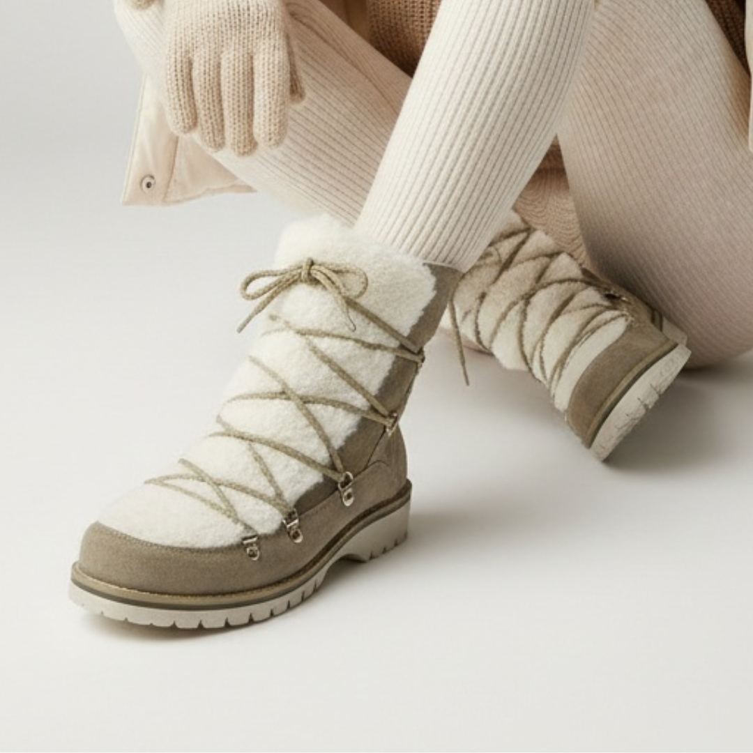 Botki damskie Kampa, cholewka ze skóry naturalnej wnętrze ocieplone futerkiem wiązanie sznurowane podwyższona konstrukcja, beżowe, Z652-612-510