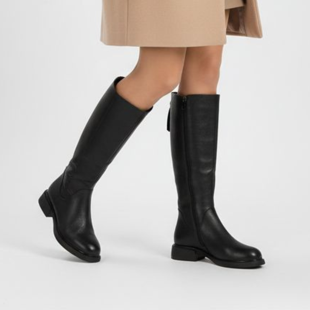 Kozaki damskie S. Barski, z wysoką skórzaną cholewką zapinane na zamek, czarne, JC52-837