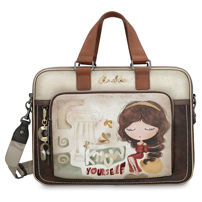 Torebka damska Anekke, na laptopa z uszami do ręki i regulowanym odpinanym paskiem, brązowa, 42706-113