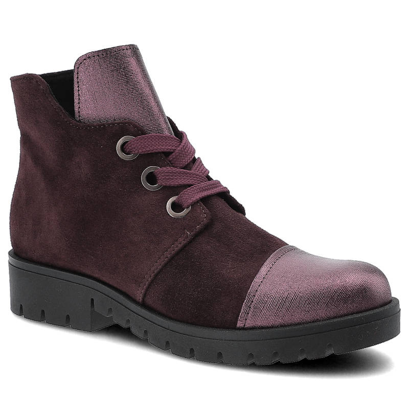 Botki damskie Gamis, skóry naturalne ze sznurowaniem i na płaskiej podeszwie, bordowe, 3542-K16