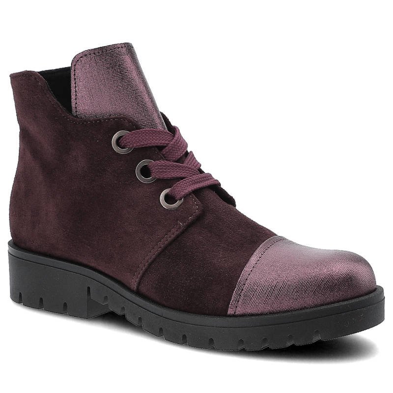 Botki damskie Gamis, skóry naturalne ze sznurowaniem i na płaskiej podeszwie, bordowe, 3542-K16