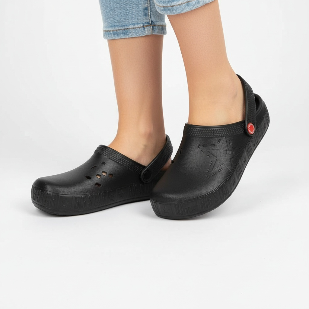 Klapki damskie Big Star, cholewka z tworzywa wsuwana konstrukcja profilowana wkładka gruba podeszwa, czarny, II175001