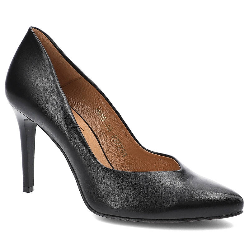 Czółenka damskie Clasicco, cholewka ze skóry naturalnej wnętrze wykończone skórą wkładka skórzana obcas smukły nosek wąski, czarne, 1916
