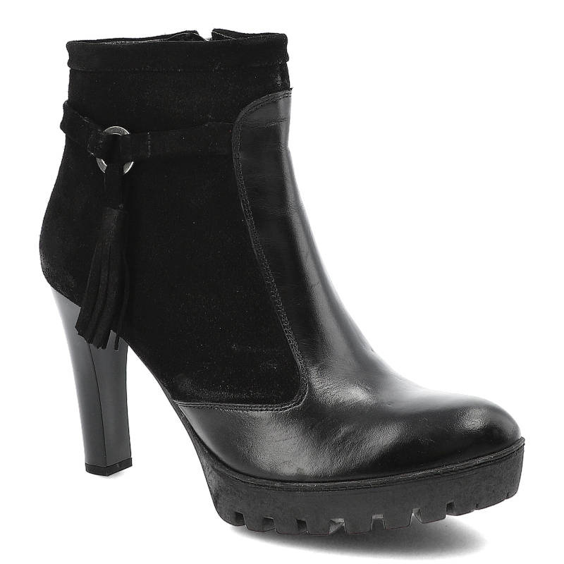 Botki damskie Maciejka, eleganckie ze skóry licowej na wysokim obcasie, czarne, 02696-01-00-3