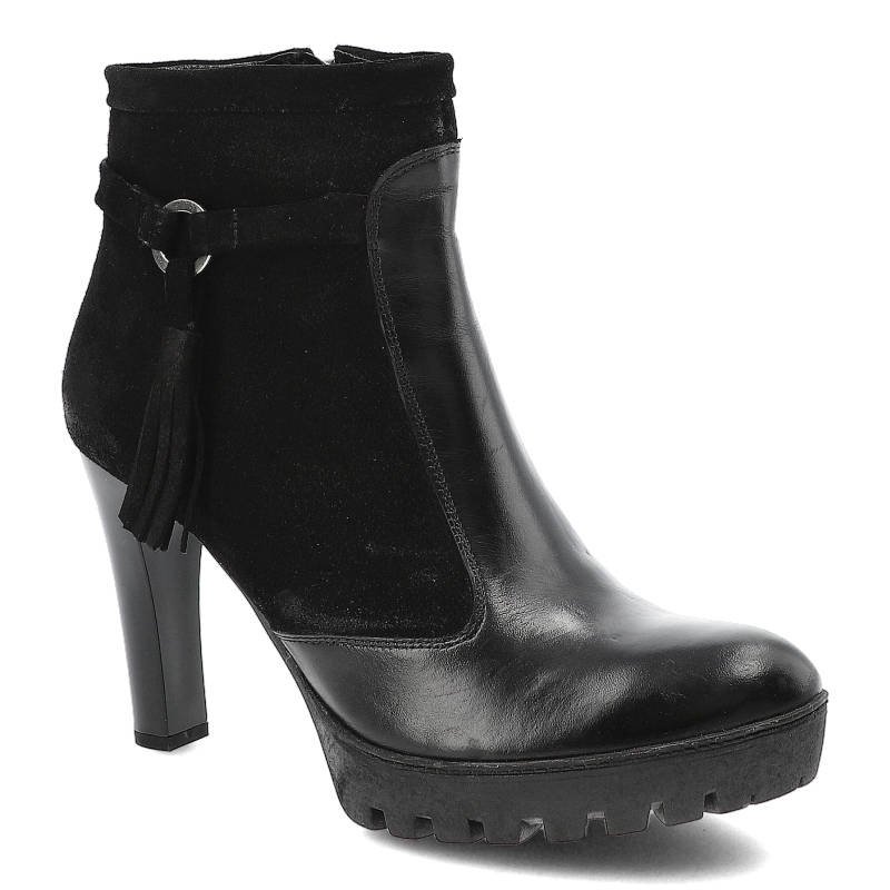 Botki damskie Maciejka, eleganckie ze skóry licowej na wysokim obcasie, czarne, 02696-01-00-3