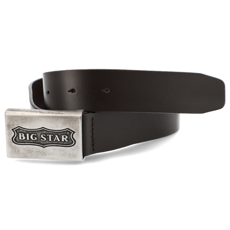 Pasek męski Big Star, ze skóry ze sprzączką z logo, brązowy, HH674147
