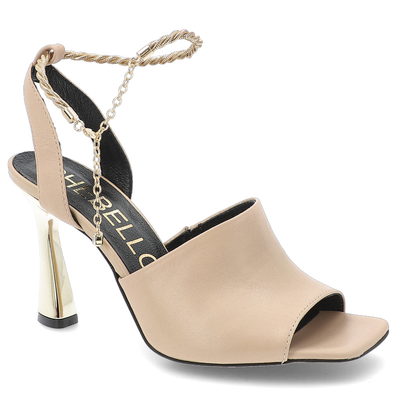 Beżowe Damskie Sandały Chebello Z Eleganckim Łańcuszkiem