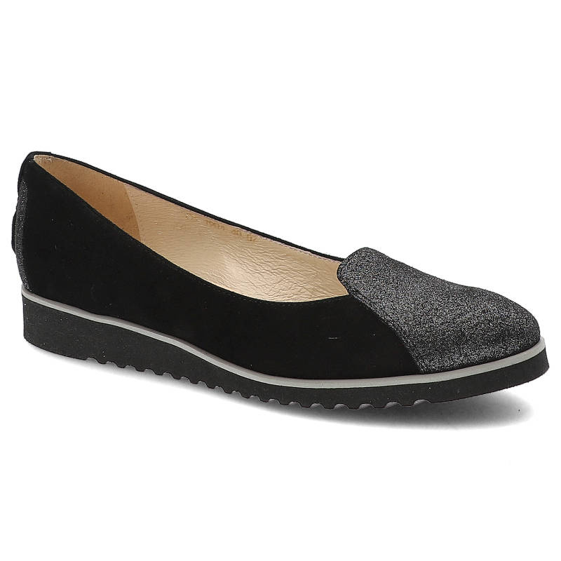 Półbuty damskie Gamis, wsuwane ze skóry naturalnej typu zamsz i na płaskiej podeszwie, czarne, 1904-Z8