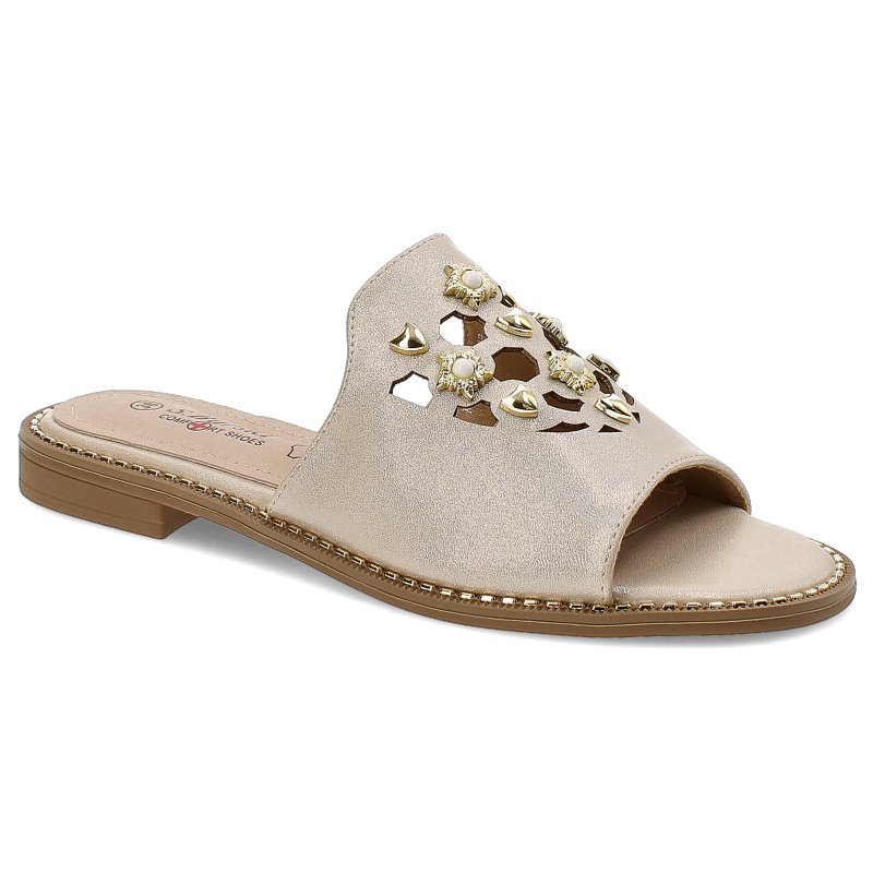 Złote Klapki S.Barski Eleganckie Buty Damskie