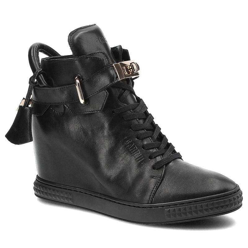 Sneakersy damskie Carinii, skórzane i na koturnie, czarne, B3767_-E50-000-PSK-B88