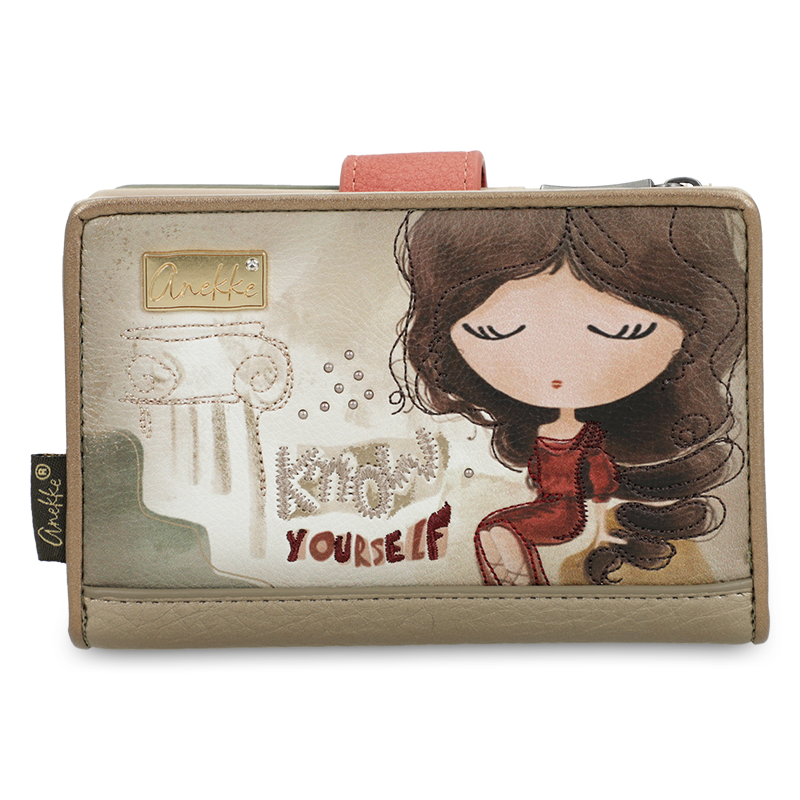 Portfel damski Anekke, z miejscem na zdjęcia i karty zapinany na zatrzask, beżowy, 42709-902