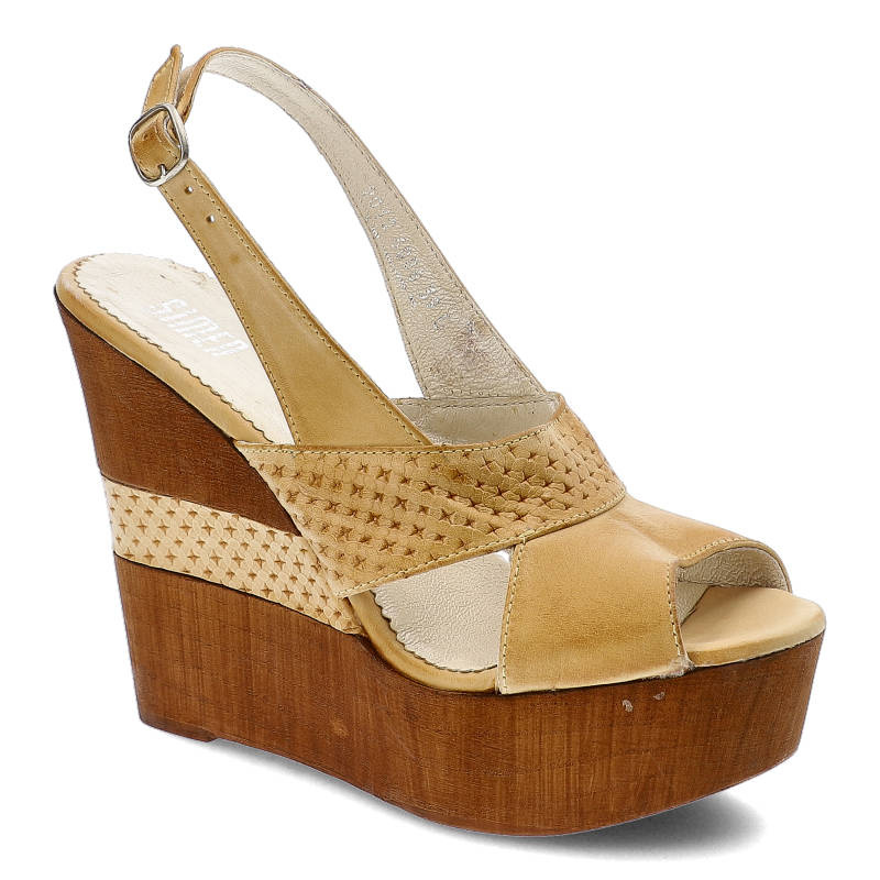 Sandały damskie Simen, na koturnie i zapinane na sprzączkę, żółte, 6088-A1518