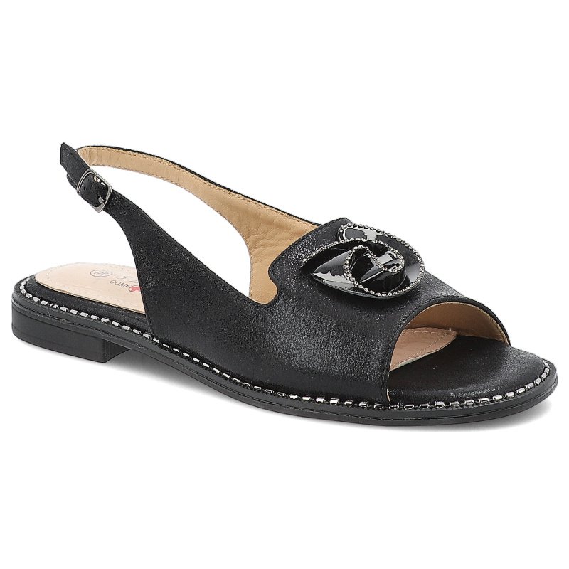 Czarne Sandały S.Barski Buty Zapinane Sprzączką