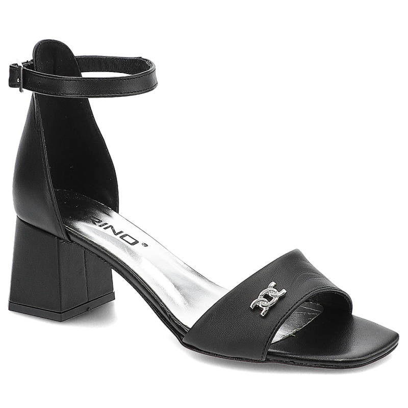 Sandały damskie Karino, naturalna skóra licowa z minimalistyczną cholewką na paskach regulowanym zapięciem przy kostce, czarny lico, 4144-076-P