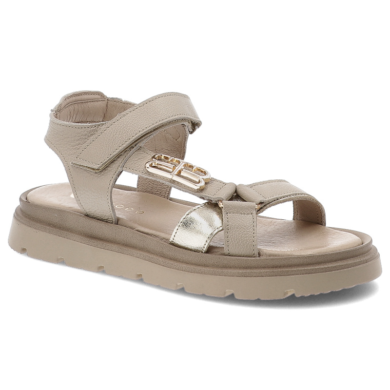 Sandały damskie Armodo, na platformie skórzane z ozdobą na rzep z miękkimi wkładkami, taupe złote, 40441-V