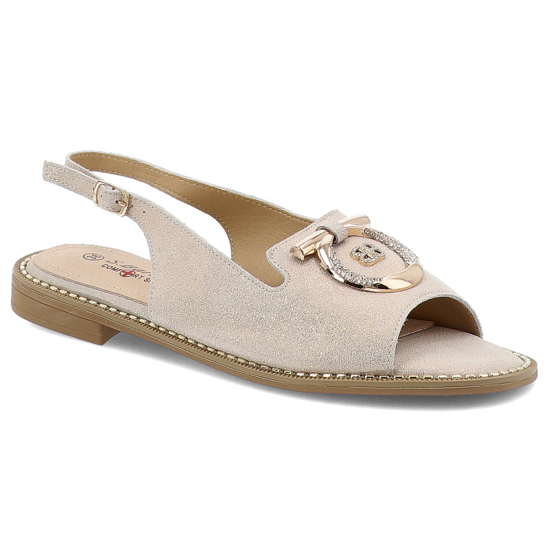 Sandały damskie S. Barski, ze sprzączką eleganckie ze skóry ekologicznej z ozdobą, różowe, KV51-043