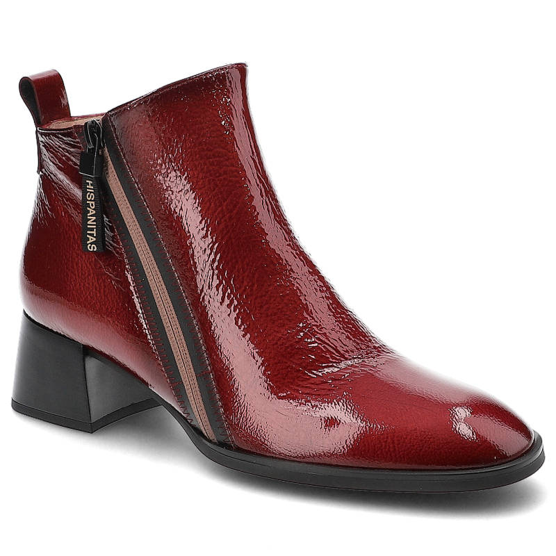 Botki damskie Hispanitas, cholewka ze skóry naturalnej lakierowanej zapięcie na suwak stabilny obcas typu klocek, picota, HI222345-Rio-I22