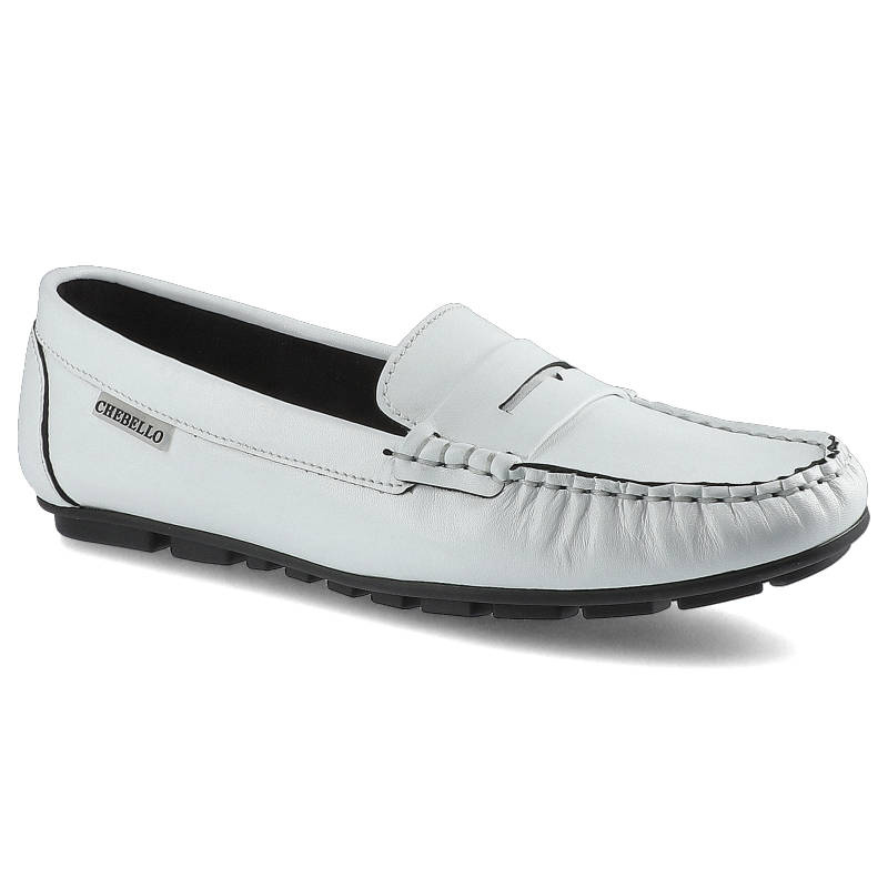 Mokasyny damskie Chebello, naturalna skóra licowa z klasycznym przeszyciem dekoracyjnym paskiem na podbiciu oraz elastyczną podeszwą z niskim bieżnik