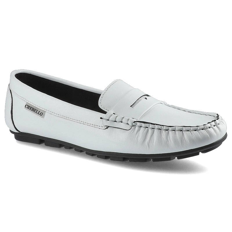 Mokasyny damskie Chebello, naturalna skóra licowa z klasycznym przeszyciem dekoracyjnym paskiem na podbiciu oraz elastyczną podeszwą z niskim bieżnik
