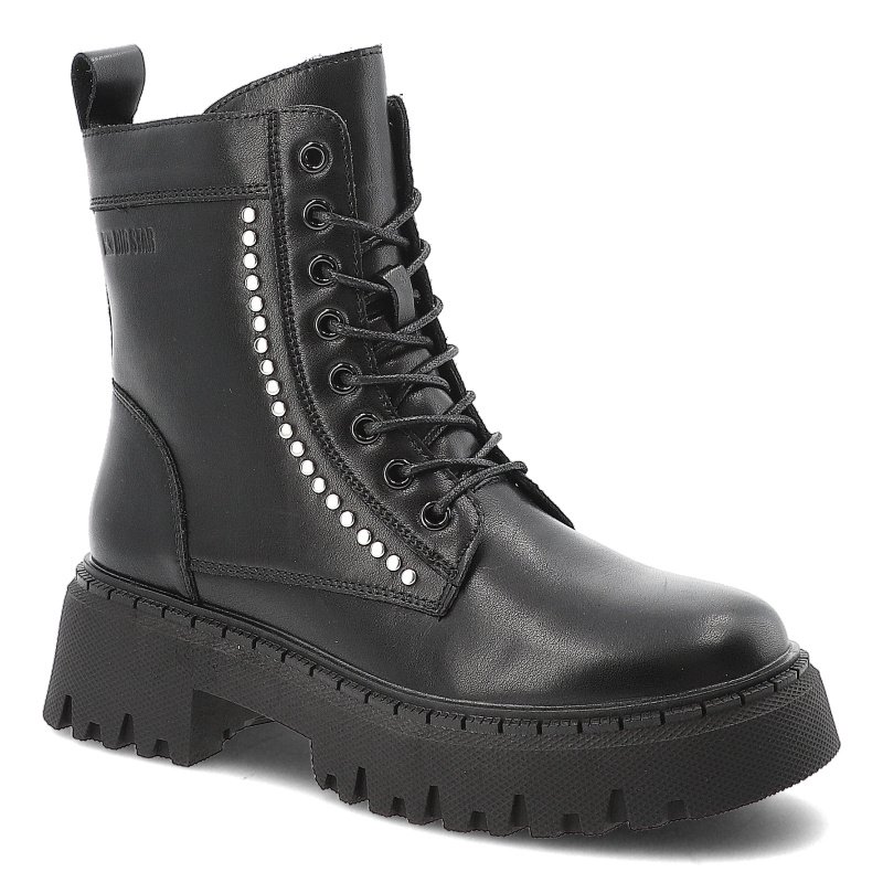 Glany damskie Big Star, za kostkę na masywnej podeszwie z eko skóry z okrągłym noskiem i na zamek, czarne, OO274A255