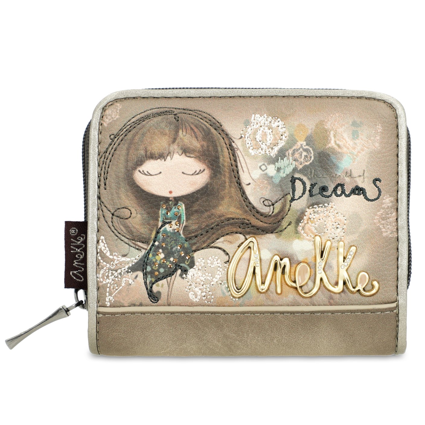 Portfel damski Anekke, mały kompaktowy kolekcjonerski z miejscem na zdjęcia na karty na bilon, brązowy, 41709-903