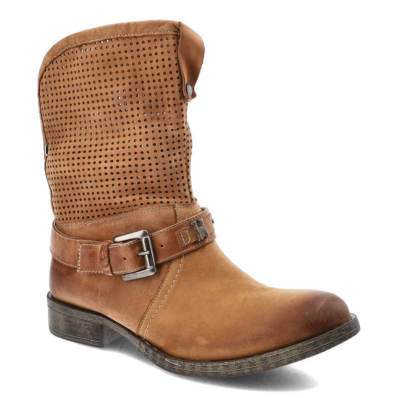 Botki damskie Carinii, skórzane i zapinane na suwak, brązowe, B2175