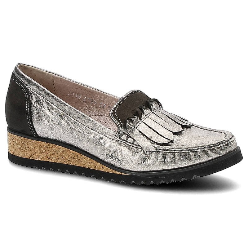 Półbuty damskie Simen, wsuwane ze skórzaną i miękką wkładką , czarne z kryształkami, 0769-Vs04-Krysztalki-K-W-Nero