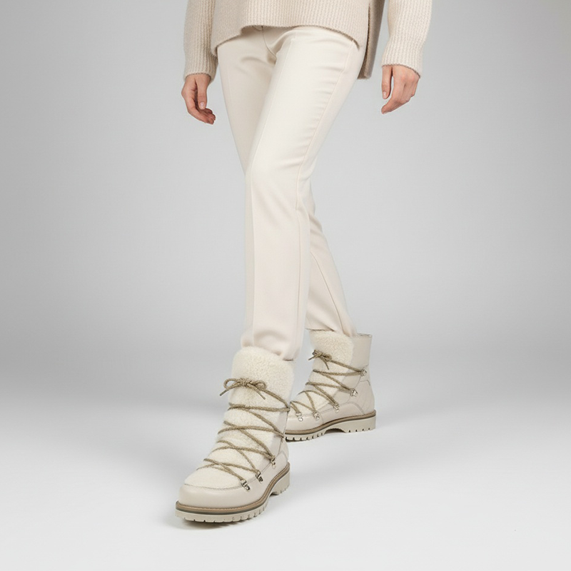 Botki damskie Kampa, cholewka ze skóry naturalnej wnętrze ocieplone futerkiem wiązanie sznurowane podwyższona konstrukcja, nude, Z652-552-510