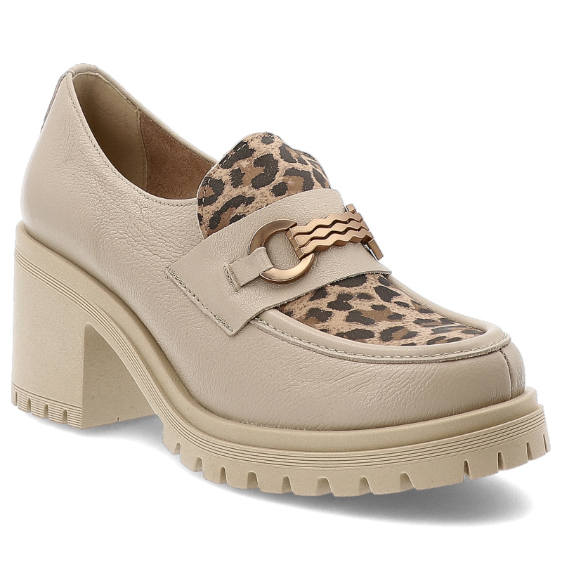 Beżowe Półbuty Armodo Stylowe Obuwie Damskie Lampart