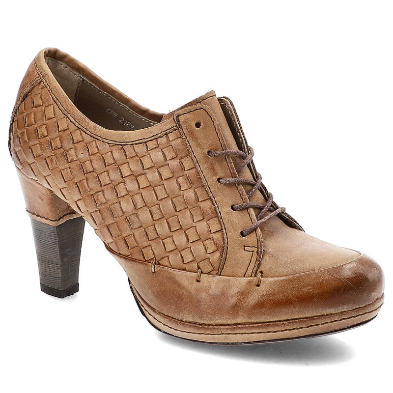 Półbuty damskie Carinii, eleganckie i sznurowane, brązowe, B2129P