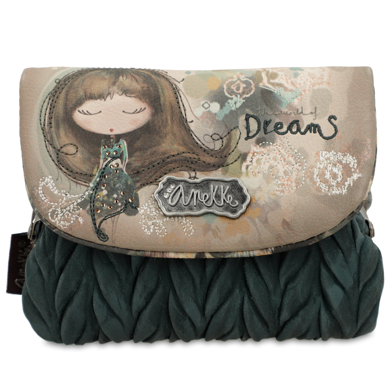 Portfel damski Anekke, portmonetka mała kompaktowa na bilon bogato zdobiona, beżowy, 41709-016