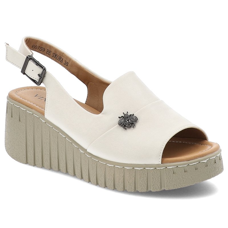 Beżowe Sandały Vinceza Wygodne Obuwie Damskie Na Koturnie