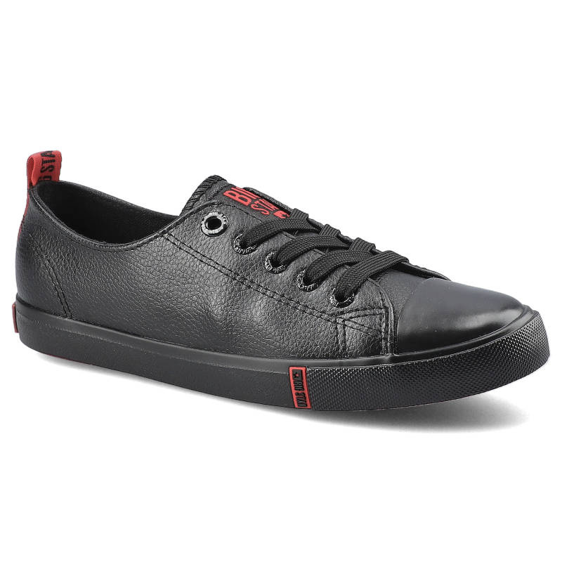 Trampki damskie Big Star, z cholewką ze skóry ekologicznej o wyraźnej fakturze klasycznym sznurowaniem i wzmocnionym noskiem, czarno-czerwone, GG2740