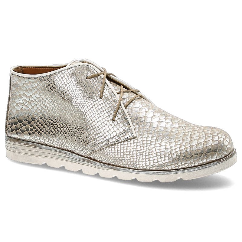 Trzewiki damskie La Viano, sznurowane i na płaskim obcasie, srebrne, 1155