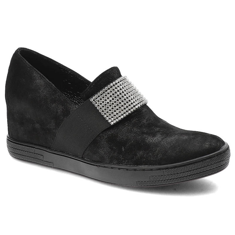 Półbuty damskie Marshall, skórzane i na koturnie, czarne, 6802-ZCP