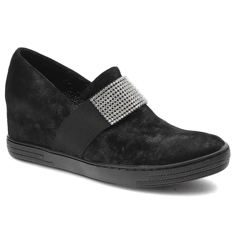 Półbuty damskie Marshall, skórzane i na koturnie, czarne, 6802-ZCP